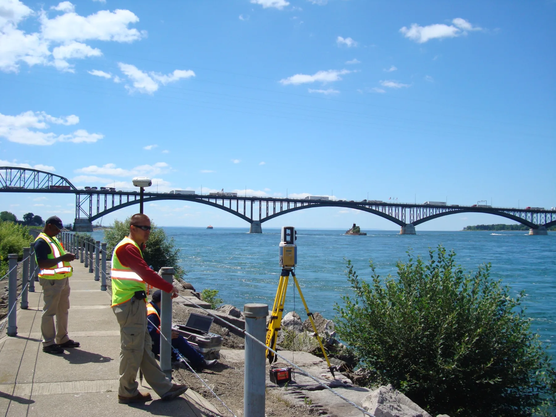 Lanthier and Gilmore survey crew completing fieldwork near the Peace Bridge in Fort Erie
